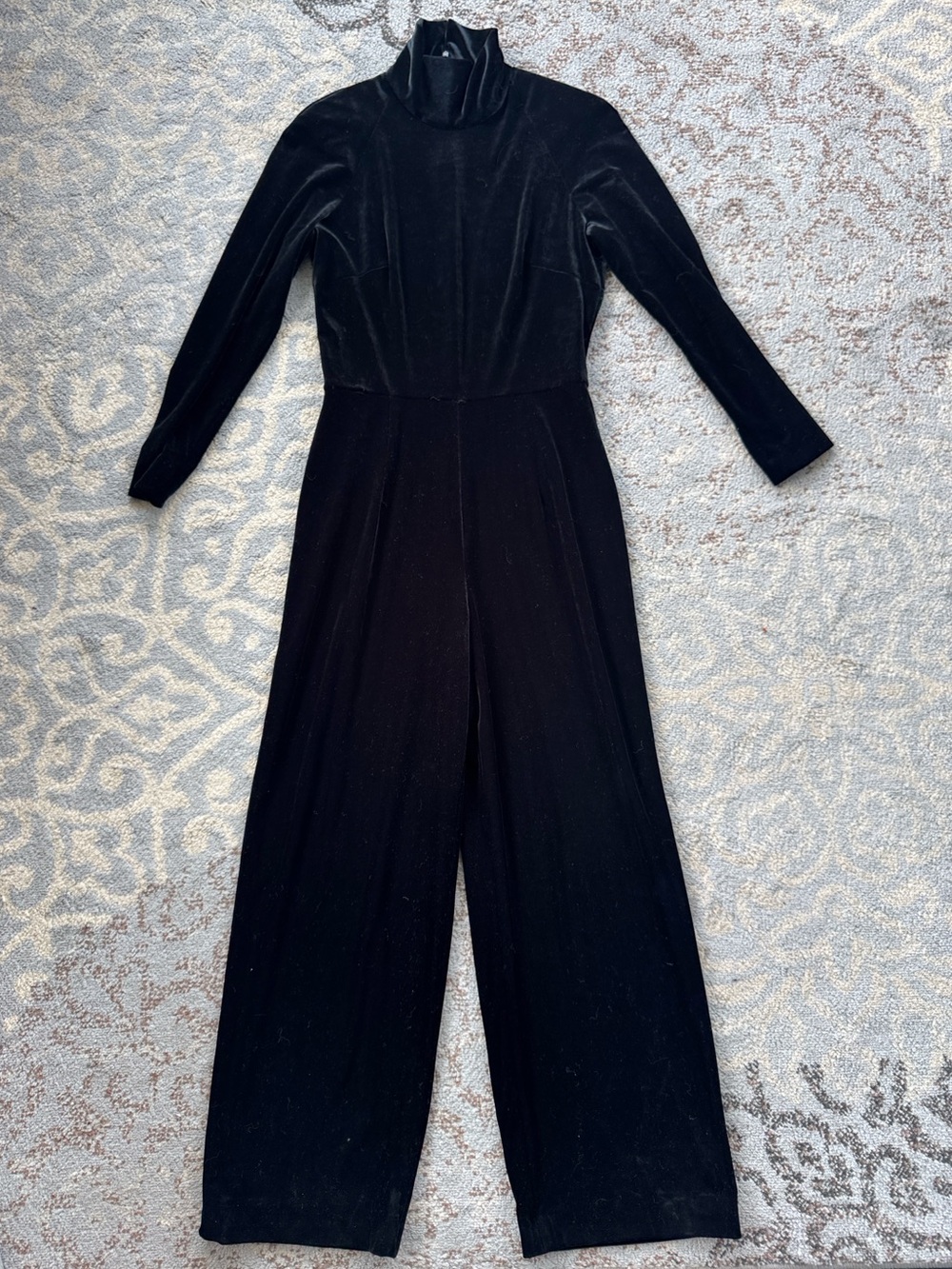 Vintage 90s Rimini Stretch Velvet Mock Neck Wide Leg Jumpsuit Black 8